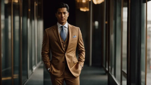 a person wearing a well-fitted suit stands confidently, exuding elegance.
