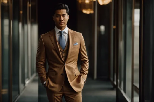 a person wearing a well-fitted suit stands confidently, exuding elegance.
