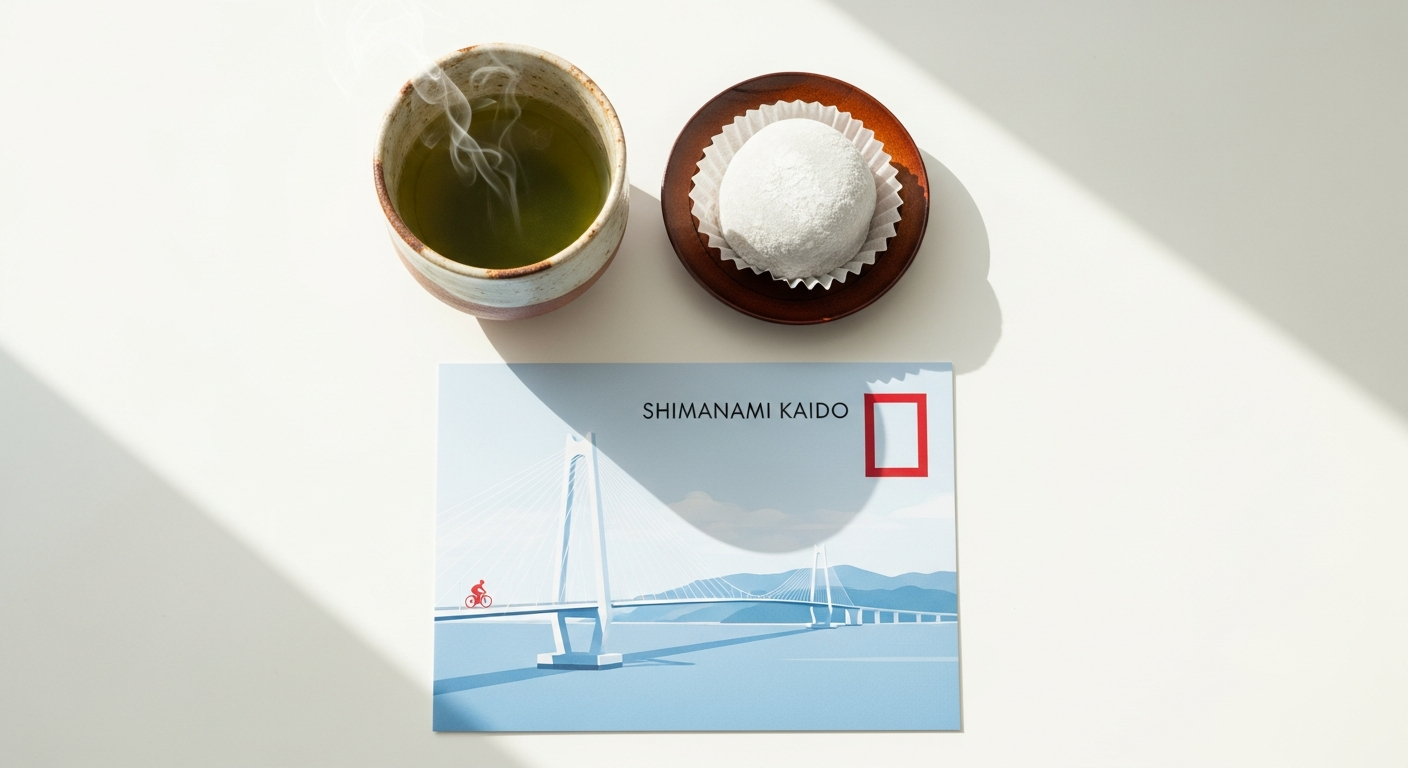 Panoramic view of the Kurushima Kaikyo Bridge and surrounding islands from Kirosan Observatory Park